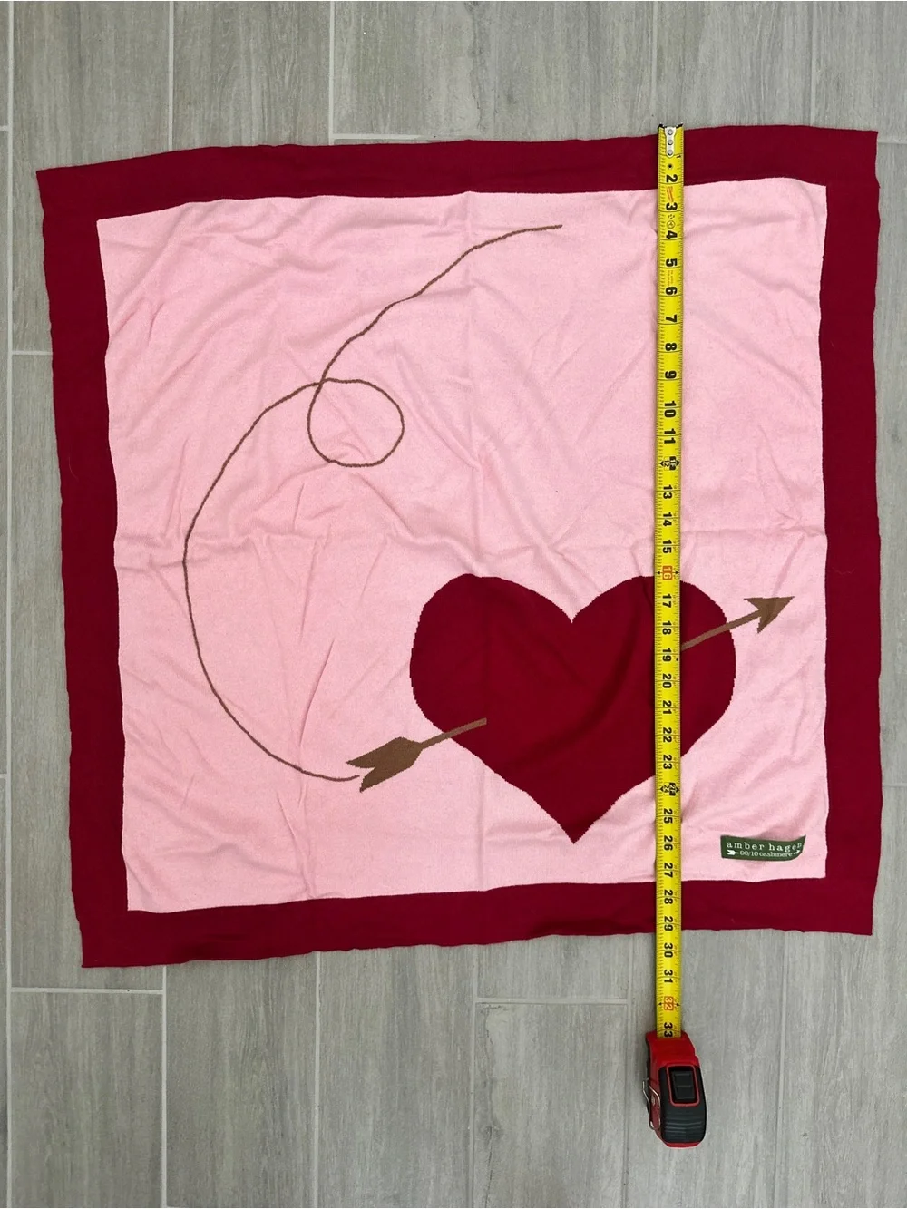 Amber Hagen 90/10 Cotton Cashmere Blend Heart and Arrow Knit Throw Blanket